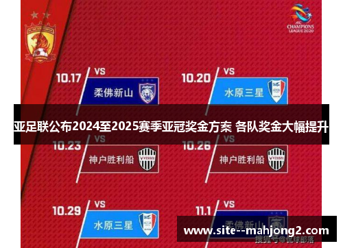亚足联公布2024至2025赛季亚冠奖金方案 各队奖金大幅提升