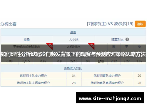如何理性分析欧冠冷门频发背景下的观赛与预测应对策略思路方法 如何理性分析欧冠冷门频发背景下的观赛与预测应对策略思路方法